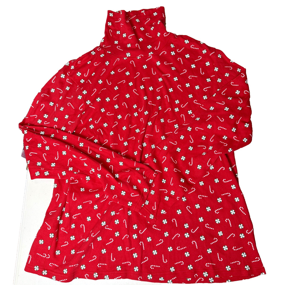 Women's Christmas Holiday Turtleneck Size XL All Over Print Festive Shirt Top